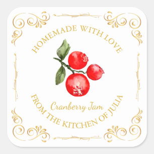 zelfgemaakte Cranberry Jam Square Label