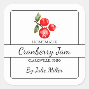 Zelfgemaakte Cranberry Jam Square Label