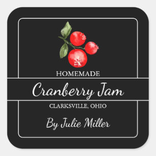 Zelfgemaakte Cranberry Jam Square Label Zwart