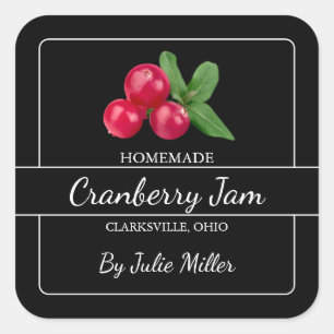 Zelfgemaakte Cranberryjam Vierkant Label Zwart