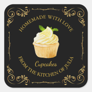 zelfgemaakte cupcake vierkant label