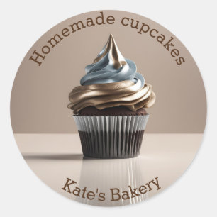 Zelfgemaakte Cupcakes Goud Beige Ronde Sticker