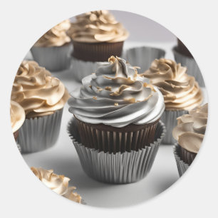 Zelfgemaakte Cupcakes Goud Beige Ronde Sticker