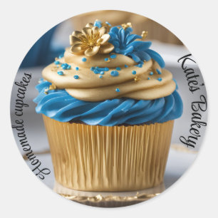 Zelfgemaakte Cupcakes Wit Blauw Ronde Sticker