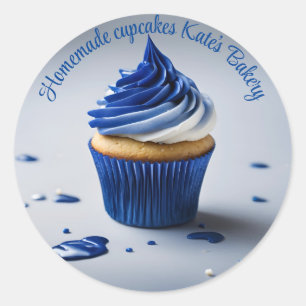 Zelfgemaakte Cupcakes Wit Blauw Ronde Sticker