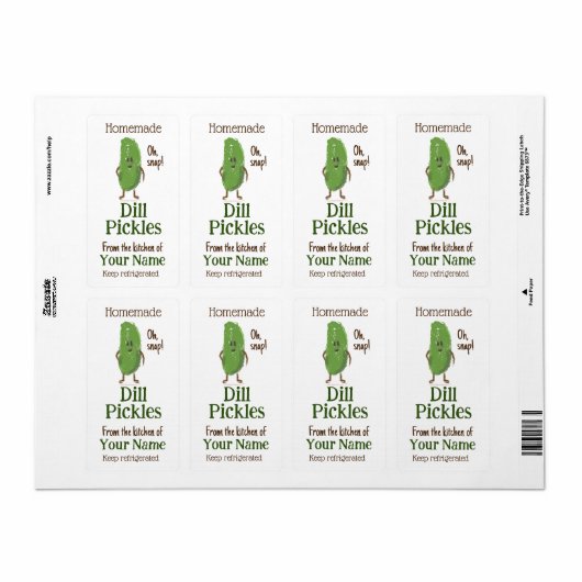 Zelfgemaakte dille augurken gepersonaliseerde leuk etiket (Full Sheet)
