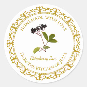 Zelfgemaakte Elderberry Jam Label l Wit