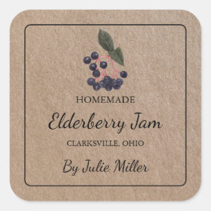 Zelfgemaakte Elderberry Jam Square Kraft Paper Lab Vierkante Sticker
