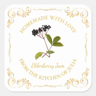 Zelfgemaakte Elderberry Jam Square Label