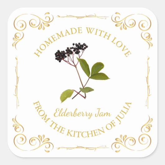 Zelfgemaakte Elderberry Jam Square Label (Voorkant)