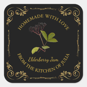 Zelfgemaakte Elderberry Jam Square Label