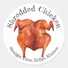 Zelfgemaakte etikette voor gesnipperd kip inblikbe ronde sticker