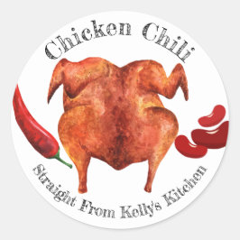 Zelfgemaakte etikette voor kip chili inblikbedrijf ronde sticker