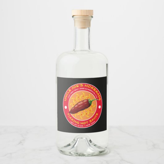 Zelfgemaakte Flaming Hot Sauce Label Sjabloon Likeurfles Etiket (Voorkant)