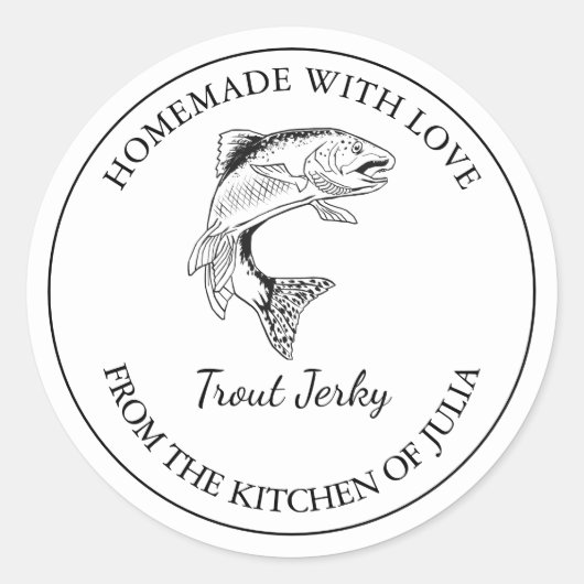 Zelfgemaakte forel jerky label (Voorkant)