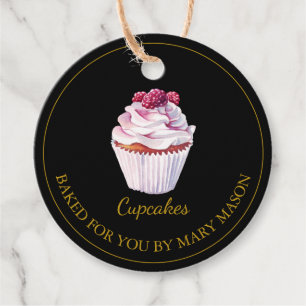 Zelfgemaakte framboos cupcakes Favor Tags Zwart Bedankjes Labels
