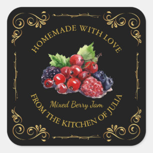  zelfgemaakte gemengde Berry Jam Square Label