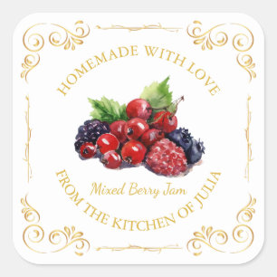 zelfgemaakte gemengde Berry Jam Square Label