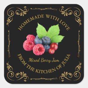  zelfgemaakte gemengde Berry Jam Square Label