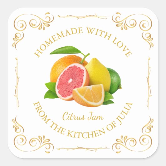 zelfgemaakte gemengde citrus Jam Square Label (Voorkant)
