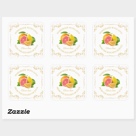  zelfgemaakte gemengde citrus Jam Square Label (Vel)