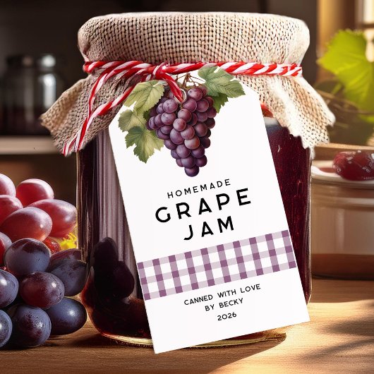 Zelfgemaakte Grape Jam met geruit patroon Cadeaulabel