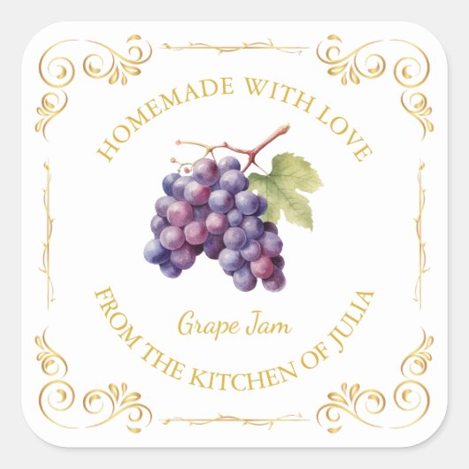  zelfgemaakte Grape Jam Square Label (Voorkant)