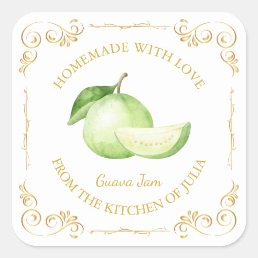  zelfgemaakte guava jam square label (Voorkant)