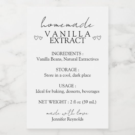 Zelfgemaakte handgemaakte vanille-extract instruct voedselcontainer etiket (Enkel label)