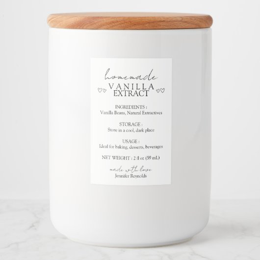 Zelfgemaakte handgemaakte vanille-extract instruct voedselcontainer etiket (Voorkant)