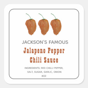 Zelfgemaakte Hete Saus Jalapen Peper Chili Saus L Vierkante Sticker