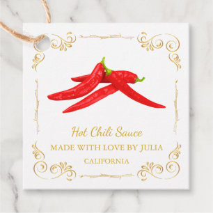 zelfgemaakte Hot Chili Sauce Square Hang Label