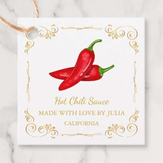 zelfgemaakte Hot Chili Sauce Square Hang Label (Voorkant)