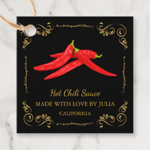 zelfgemaakte Hot Chili Sauce Square Hang Label