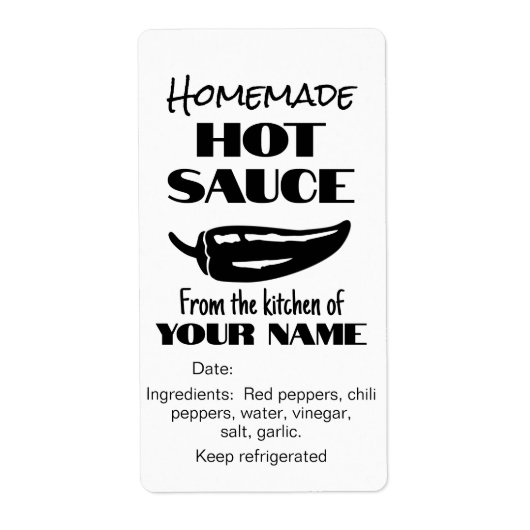 Zelfgemaakte Hot Sauce Gepersonaliseerd Zwart Wit Etiket (Voorkant)