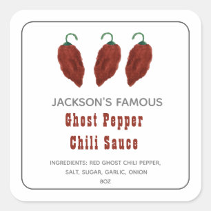 Zelfgemaakte Hot Sauce Ghost Pepper Chili Saus Eti Vierkante Sticker