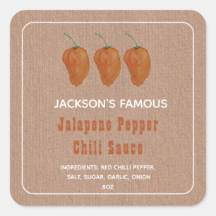 Zelfgemaakte Hot Sauce Jalapen Peper Chili Saus Vierkante Sticker