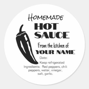 Zelfgemaakte Hot Sauce Zwart Chili Pepper Geperson Ronde Sticker