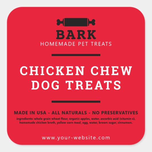 Zelfgemaakte huisdier hond trakteert product label (Voorkant)