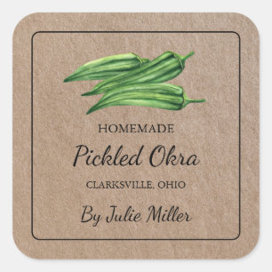 Zelfgemaakte ingelegde okra vierkante kraft papier sticker