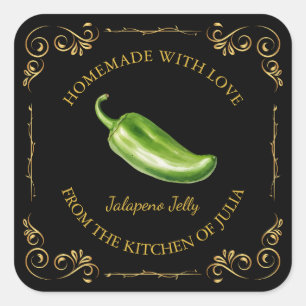  zelfgemaakte Jalapeno Jelly Square Label