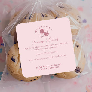 Zelfgemaakte Koekjes Roze Minimalistische Bakkerij Vierkante Sticker