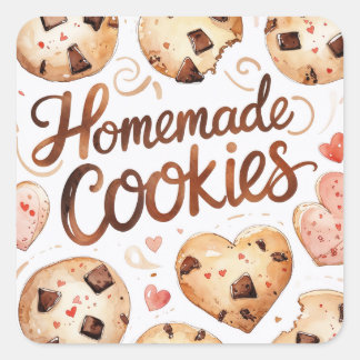 Zelfgemaakte Koekjes Sticker, Bak Cadeau Vierkante Sticker