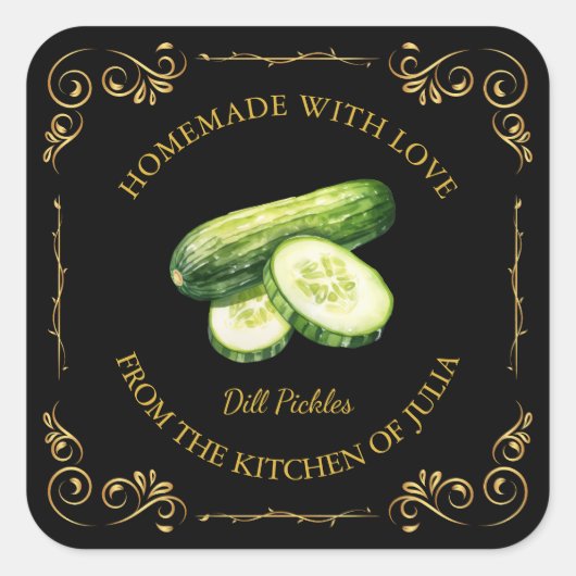  zelfgemaakte komkommer Dill Pickle Square Label (Voorkant)