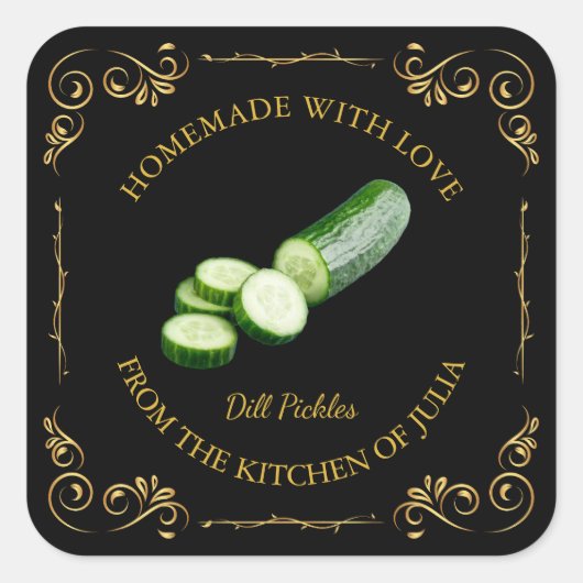  zelfgemaakte komkommer Dill Pickle Square Label (Voorkant)