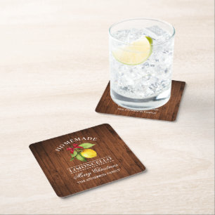 Zelfgemaakte Limoncello houtprint Kerstmis Vierkante Kartonnen Onderzetter