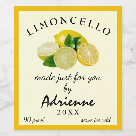 Zelfgemaakte Limoncello Wijnfles Label Wijn Etiket (Enkel label)