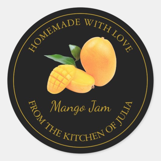Zelfgemaakte Mango Jam Label | Zwart (Voorkant)