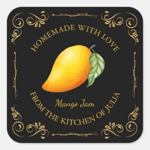 zelfgemaakte Mango Jam Square Label