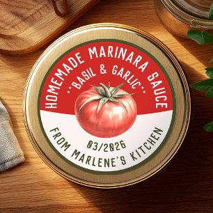 Zelfgemaakte marinara saus met basilicum en knoflo ronde sticker
